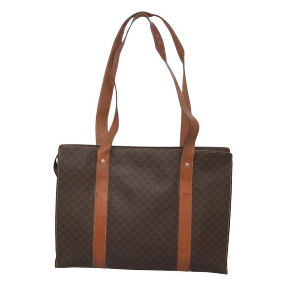 CELINE Macadam Canvas Tote Bag PVC Leather Brown Gold Auth bs25457 - Picture 3 of 16